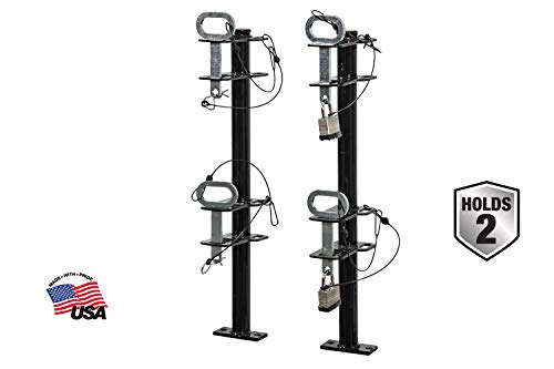Image of Buyers Products LT18 2-Position Lockable Weed Wacker /Trimmer Rack for Landscape Trailers - Adjustable, Black Powder-Coated Steel, Holds 2 Weed Eaters, Rust-Resistant Lawn Edger Rack, Made in USA