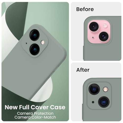 Image of FireNova Designed for iPhone 15 Plus Case, Silicone [Camera Protection] Case, Soft Anti-Scratch Microfiber Lining Inside, 6.7 inch, Calke Green