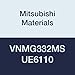 Mitsubishi Materials VNMG332MS UE6110 Carbide VN Type Negative Turning Insert with Hole, CVD Coated, Rhombic 35?, 0.375" IC, 0.187" Thick, 0.031" Corner Radius, MS Breaker (Pack of 10)