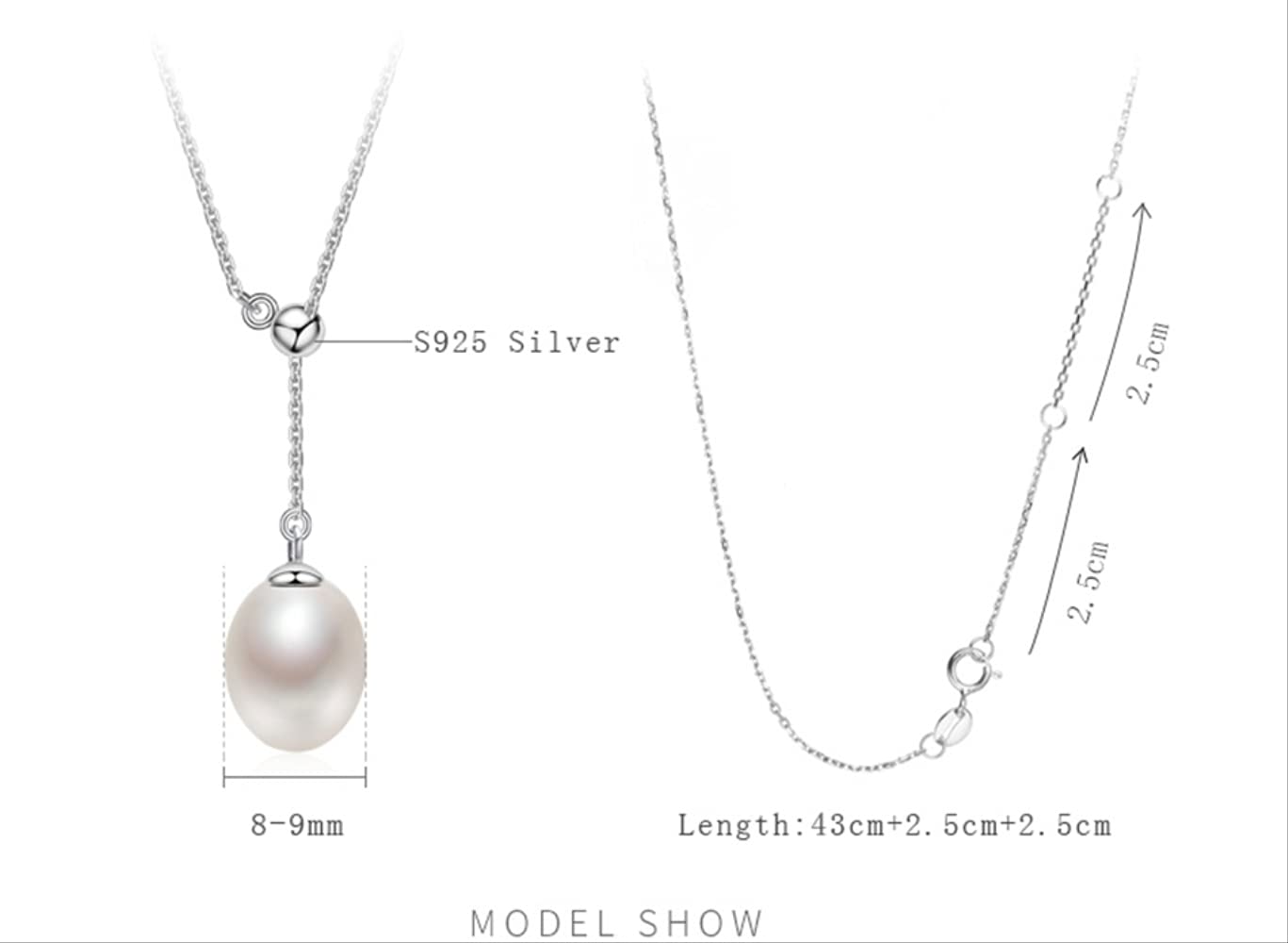 Collana con Pendenti di Perle d'Acqua Dolce Naturali a Goccia di Perle, Collana Girocollo, Catena Regolabile, 8-9 mm, Made in China