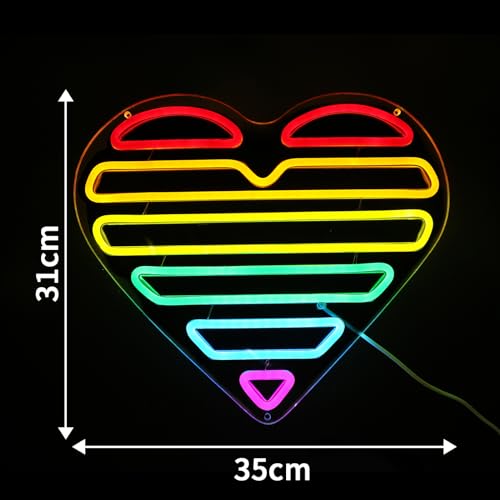 Image of ENUOLI Acrylic Heart Neon Sign Rainbow Heart Neon LED Light for Wall Decor | USB Powered Dimmable Decor Lamp,Rainbow Heart LED Night Light for Valentine's Day,Wedding,Birthday,Party,Club,Lover Gift
