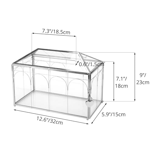 Ncyp Glass Cards Box With Slot & Lock For Wedding - 12.6 Inch X 5.9 Inch X 9 Inch - Vintage Large Geometric Terrarium thumb #5