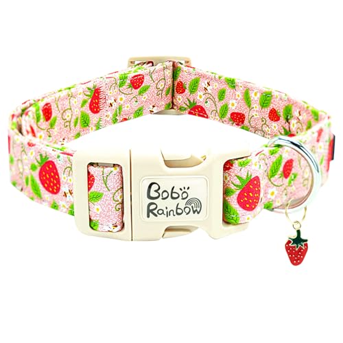 Image of Dog Collar-Cute Strawberry Adjustable Pet Collars Soft Comfortable Spring Puppy Collar Pink Cotton Dog Collars Necklace Gift for Medium Dogs