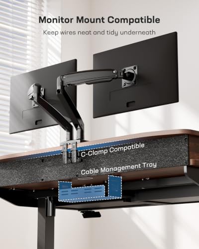 Image of HUANUO 55 x 30 inch Electric Standing Desk with 2 Wood Drawers, Adjustable Height Sit Stand Desk for Home Office, Ergonomic Stand up Desk with 4 Memory Presets, 176 lbs Capacity, Walnut Top