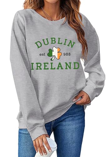 St. Patricks Day Sweatshirt Women Lucky Shamrock Long Sleeve Shirt Dublin Ireland Pullover Tops