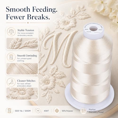 Image of Simthread Embroidery Machine Thread 5000M 40WT Polyester, Antique Lace S005 | 5000M 40WT polyester thread feeds smoothly for home or commercial embroidery projects.