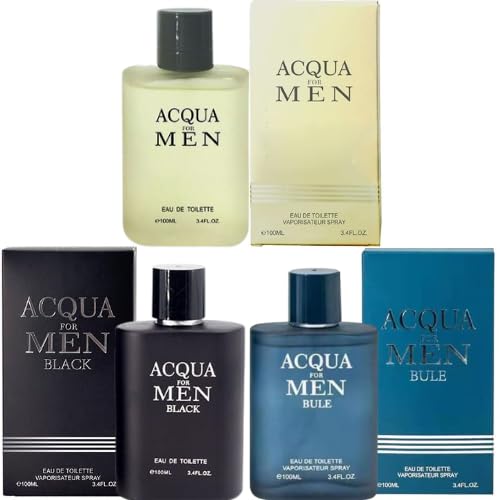 Acqua Cologne for Men Combo (3.4oz / 100ml x 3pcs) Eau de toilette, Fragrance for Men with Bergamot notes, Jasmine, White Musks, Patchouli & Cedarwood (Pack of 3)
