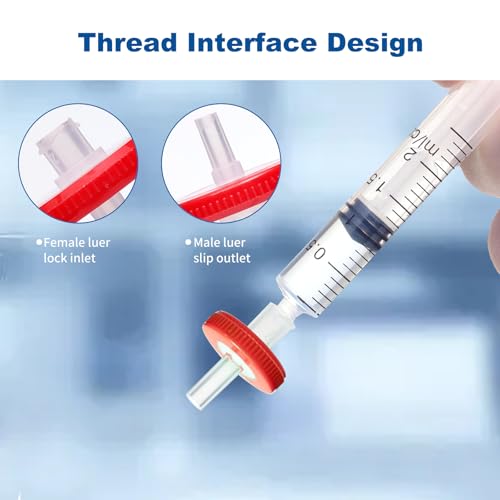 Image of Syringe Filters Hydrophobic PTFE Membrane 100PCS, 0.22um Pore Size,25mm Disc Diameter,HPLC and GC Needle Filter, Non-Sterile, High Throughput Lab Filtration, Barreled Packed