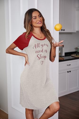 Image of Ekouaer Womens Nightgown Short Sleeve Night Dress Printed Sleepwear Soft Sleep Shirt S-3XL