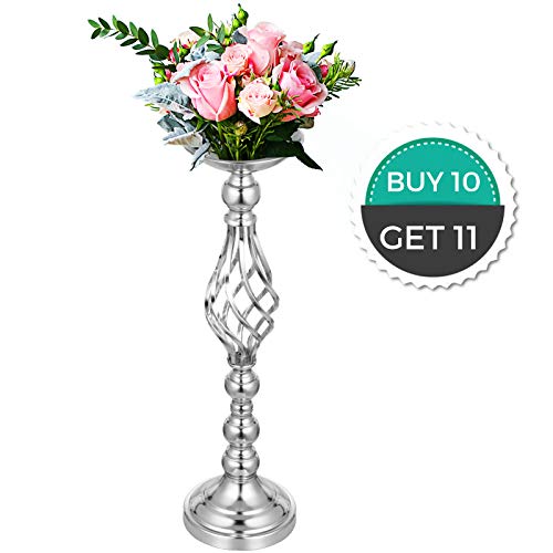 Happybuy Flower Rack for Wedding 10pcs Metal Candle Stand 21” Height Silver Centerpieces