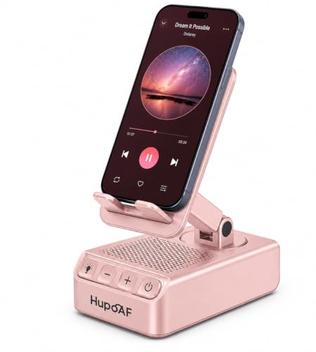 Image of 2026 Gifts for Mom Dad, Adjustable Cell Phone Stand with Wireless Induction Bluetooth Speaker, HD Surround Sound & RGB Rhythm Lights, Foldable Portable Stand for Desk, Kitchen Counter, Home Office