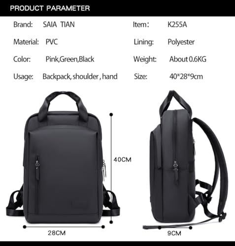 Lightweight Waterproof Travel Backpack for Women – 0.6KG, 15-Inch Laptop Compartment, Anti-Theft Design, Durable & Stylish (Pink/Green/Black)3