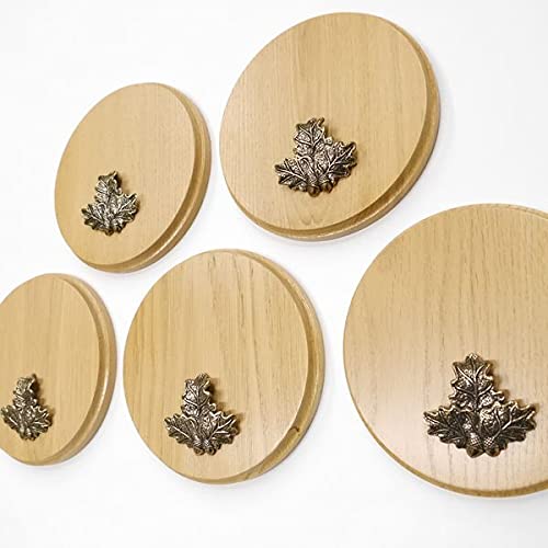 GTK Oferta 5 placas de cuña redondas de roble claro AF 17 cm, tabla cuña, tabla de especias, placa de trofeo, con 5 hojas de roble, portada pequeña