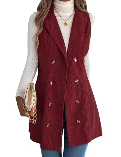 ZILIN Women's Corduroy Vest Button Down Sleeveless Shacket Shirt Jacket with Pocket