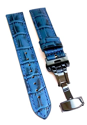 Image of 18mm 19mm 20mm 21mm 22mm 23mm 24mm Genuine Leather Butterfly Deployment Clasp Buckle Watch Band Strap Black Dark Brown TAN Blue Rose Black Gold White
