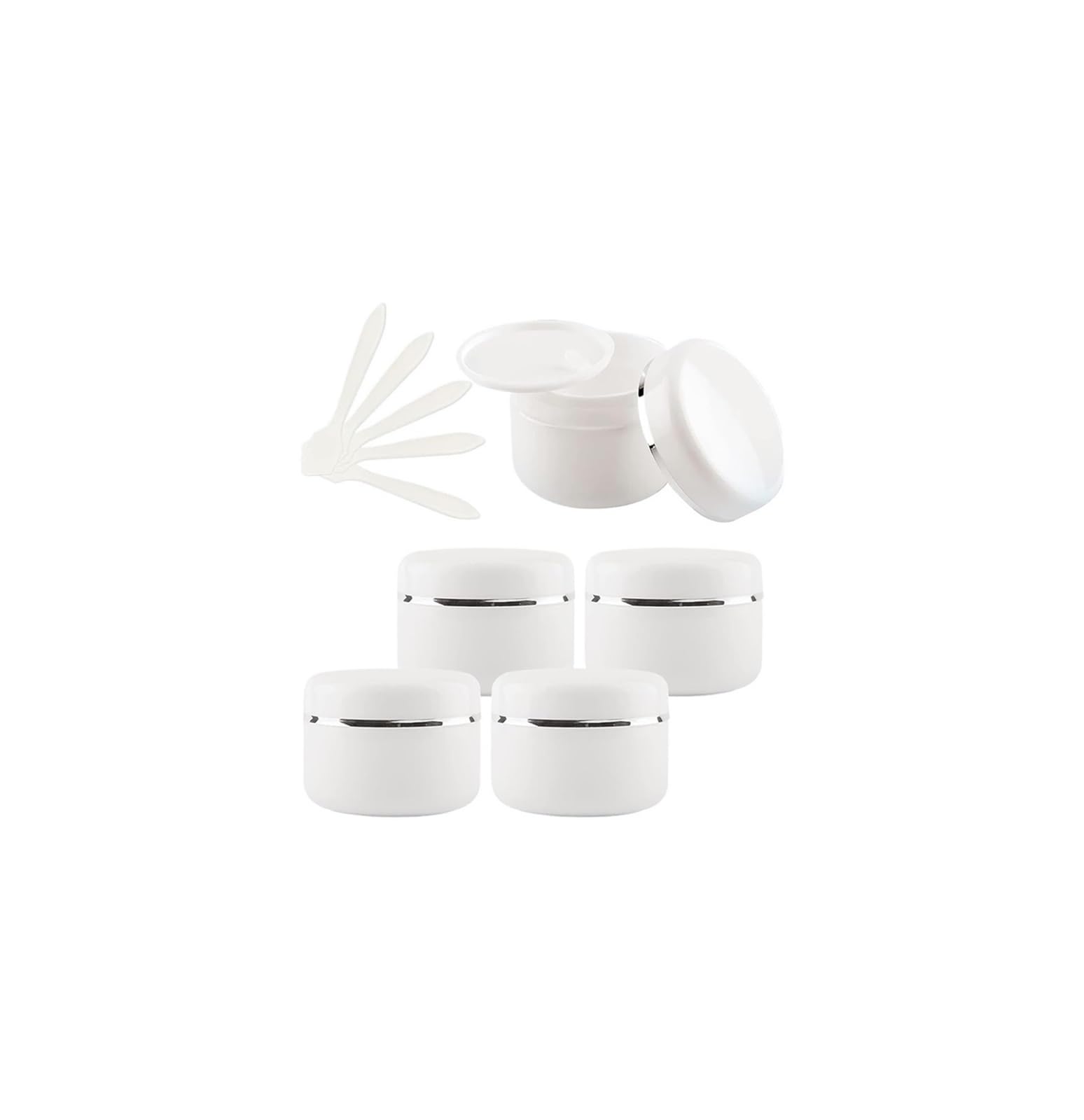 dfEDRd Plastic Cosmetic Jar, 5 PC with Silver Ribbon 150g Small Storage Pot Containers for Homemade Salve, 5X Spat(100ml)
