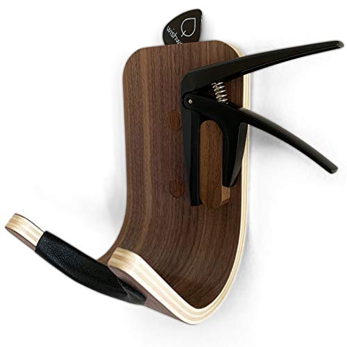 Guitar Wall Mount: Sleek Strong Modern Design Guitar Hanger for Wall Storage & Display. Heavy Duty Ply-Wood Guitar Hook for Secure Wall Mounting. For Ukuleles, Acoustic, Bass & Electric Guitars.