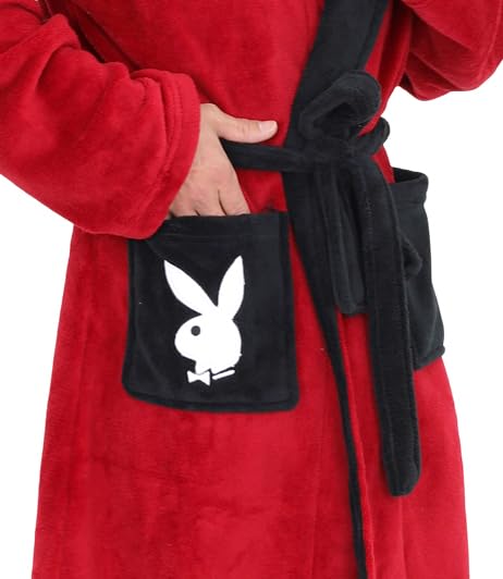 Playboy Hugh Hefner Robe for Men - Soft Plush Fleece Pimp Robe with Shawl Collar, Belt Tie & Pockets, One Size Fits Most4