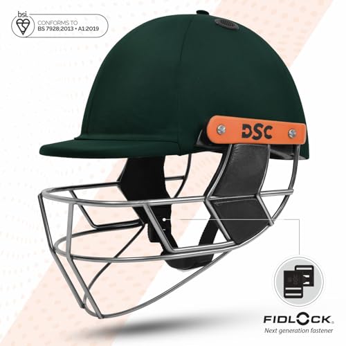 Image of DSC Empra Titanium BSI Approved Professional Cricket Helmet | BS7928 Certified Pro-Standard Hard Ball Helmet with Ultra-Light Titanium Grill & Advanced Shock Absorption | Color: Green | Size: S