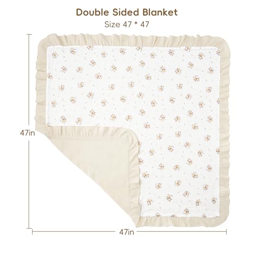 Image of david's kids Flounce Muslin Baby Blanket for Girls Boys, 100% Cotton Soft Crib Swaddle Blankets, Reversible & Breathable Nursery Bedding for Newborns Toddlers, 47 x 47 Inches (Little Floral)