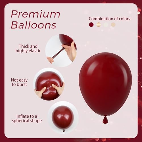 Image of 60pcs Maroon and Gold Balloons 12inch Burgundy and Gold Balloons with Sand White Nude Balloons for Wedding Bridal Shower Graduation Birthday Party Decorations