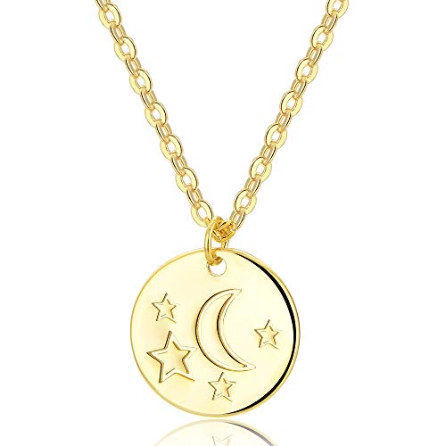 DELLA MODA Celestial Star and Moon Coin Medallion Necklace | 18k Gold Plated Hypoallergenic Brass
