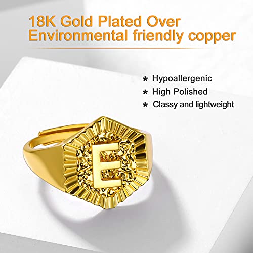 U7 Initial Ring Wedding Band for Men Women 18K Gold Plated Statement Hexagon A-Z Letter Jewelry Personalized Stackable Signet Rings4