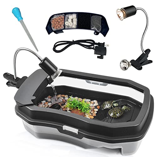 BINANO Turtle Habitat Turtle Tank Aquarium Includes Accessories with Heat Lamp + Water Filter +Tree, Prevent from Escaping, Easy to Clean, X-Large(XL, Black)