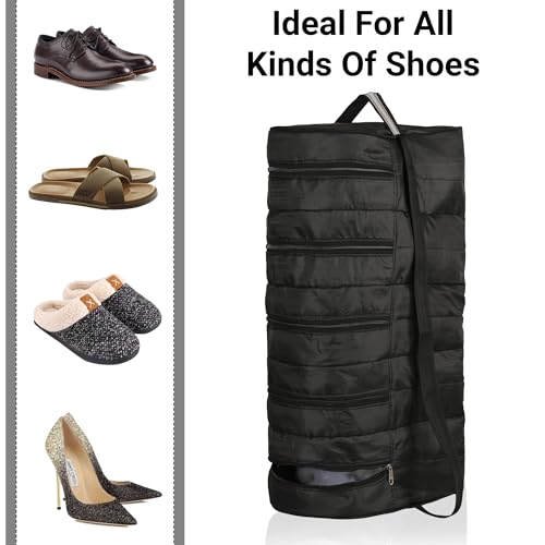 Image of Kuber Industries Parachute Shoe Bag for Travel with 3 Layers | Foldable Travelling Shoe Bag /Pouch /Cover for Storage Sneakers and Sandals | Black