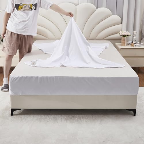 Funda de colchón impermeable textil con relieve premium blanco 5