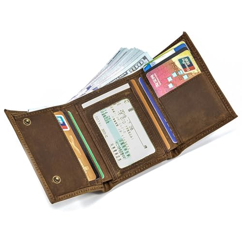 Mens leather wallet Chain small RFID Blocking trifold Wallet Slim Minimalist Western Wallet For Men with Credit Cards(brown)2