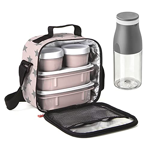 PracticFood Kit Urban Food Casual - Bolsa Térmica Porta Alimentos con Tapers Herméticos (Drink Stars)