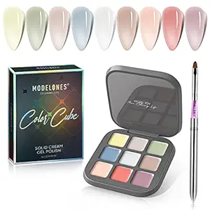 modelones Jelly Gel Nail Polish Set, 9 Colors Neutral Nude Pink White Solid Gel Polish Translucent Pudding Gel Upgraded Crème Manicure Palette Soak Off LED Nail Art Kit Salon DIY, with Pro Nail Brush