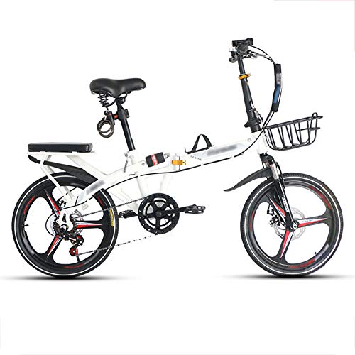 JHNEA 20 Zoll Faltrad Klapprad, 7 Gang Kohlenstoffstahlrahmen Fahrrad Klappfahrrad mit Ständer Gepäckträger Komfortsattel und Schutzbleche Campingrad Citybike,White-B Cover