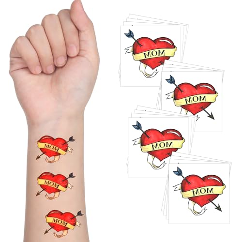 Blulu 30 Pcs 2 Inches Mom Heart Temporary Tattoos Mother's Day Temporary Tattoos for Mother's Day...
