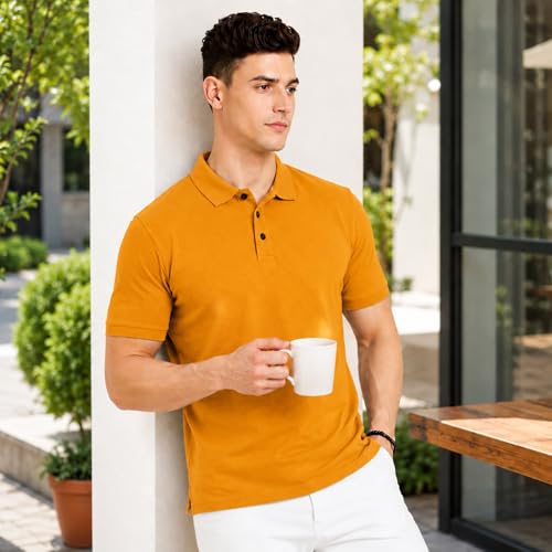 Image of Men's Plain Polo T-Shirt | Cotton Blend Regular Fit Casual Collar T-Shirt