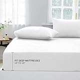 HCORA Bamboo Fitted Sheet King- 100% Viscose from Bamboo Fitted Bed Sheets with Pillowcase - 16 Inch
