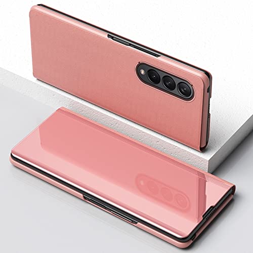 Étui en cuir de luxe pour Samsung Z Fold 3 5G avec miroir transparent rose