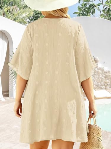 Image of DOLNINE Plus-Size-Cardigan for Women Short Sleeve Lightweight Summer Kimono Cardigan Casual Loose Beach Cover Up