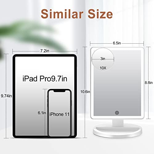 Cosmirror Makeup Vanity Mirror With 3 Color Lighting, Lighted Makeup Mirror With 72 Led Lights And 10X Magnifying Mirror, Dual Power Supply, 180 Degree Rotation Cosmetic Tabletop Light Up Mirrors #TOP5