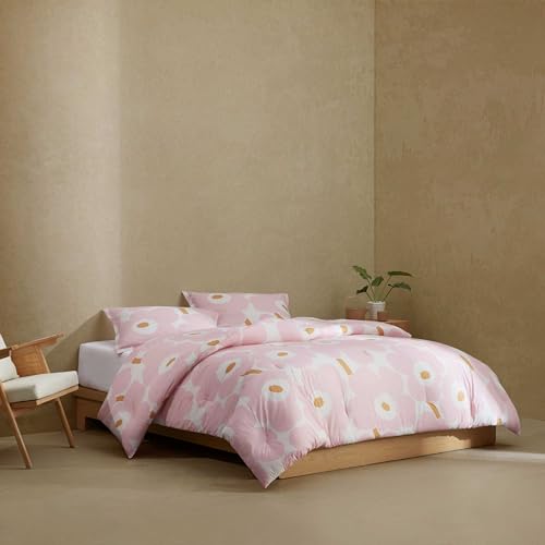 Image of MARIMEKKO - King Duvet Cover Set, Naturally Soft & Smooth Cotton Percale Bedding with a Lightweight Feel - 3 Piece Bed Set with Matching Pillowcases (Unikko Pink)