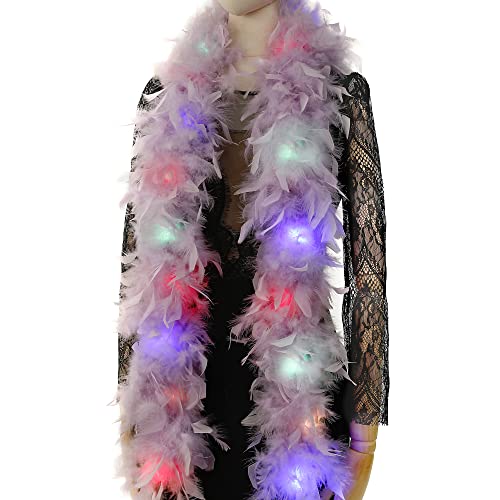 Larryhot Purple Feather Boas for Party - 2Yards 75g Colorful 20 LED Lights Boas for Party,Wedding,Halloween Costume,Christmas Tree and Home Decoration (Light Purple)