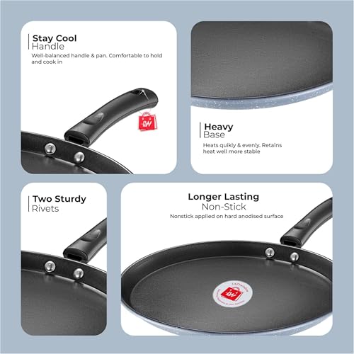Image of LAZYwindow Nonstick Fry Pan 22cm & Tawa 24cm Combo, Black