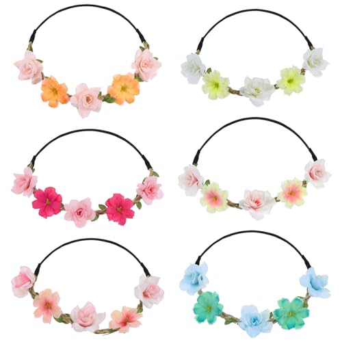 6 Stück Blumenkranz Stirnband Haare Kinder Haarkranz Blumen Bohème Haarreif Blumen Haarschmuck Mädchen für Bräute Brautjungfern Blumenmädchen Hochzeit Kopfschmuck für Damen