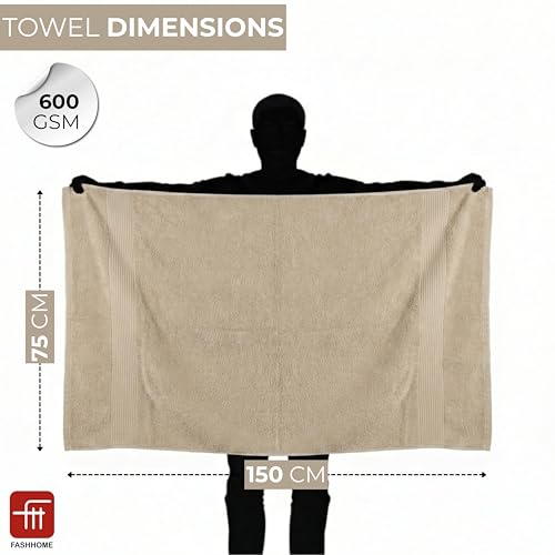 Image of Fash Home 600 GSM Combed Cotton Bath Towel 75x150 cm - Ultra Soft, Quick Dry, Highly Absorbent, Luxury Bathroom Towel, 1 Piece (Beige)