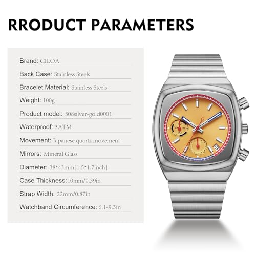 Image of CILOA Mens Watches Chronograph Stainless Steel Waterproof Date Analog Business Fashion Wristwatch for Men
