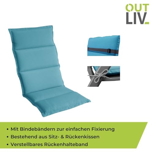 OUTLIV. Polsterauflage Klappsessel -Auflage Sitz- Rückenkissen 120x50x5 cm Hellblau Sitzauflage für Gartensessel und Gartenstuhl