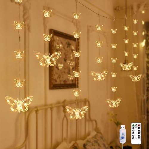 YOLIGHT Butterfly Curtain Lights for Bedroom 9.8ft LED Twinkle Fairy Light with Remote Timer Cute...