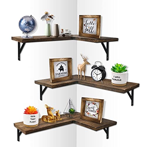 Micovay Eck-Wandregal, schwebend, 3er-Set, rustikale Holz-Wandaufbewahrung, Organizer, Wandmontage, für Schlafzimmer, Wohnzimmer, Bad, Küche, Büro, Bauernhaus Cover