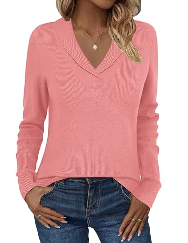 Image of Zeagoo Womens Sweaters Fall Fashion 2025 Long Sleeve Tops V Neck Business Casual Collared Knit Tunic Pullover Outfits